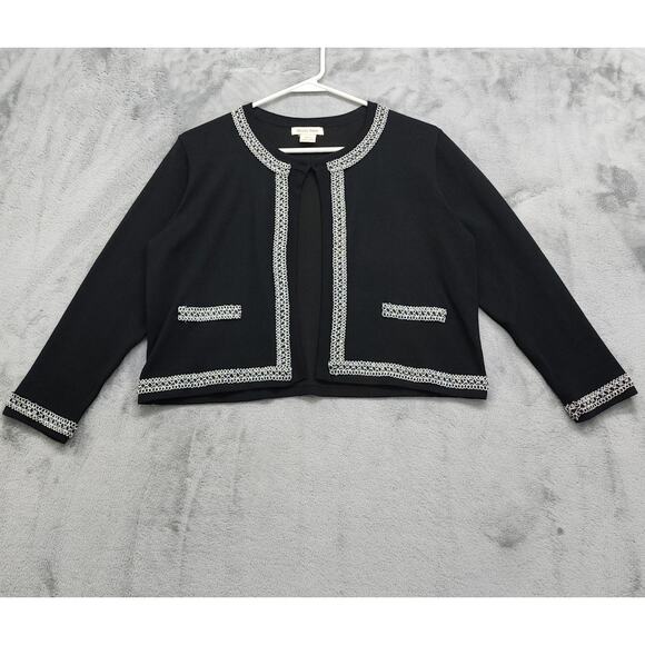 Luxxe Lane Sweater Womens L Black Silver Trim Shrug Cardigan Stretch Knit Formal - Picture 1 of 7